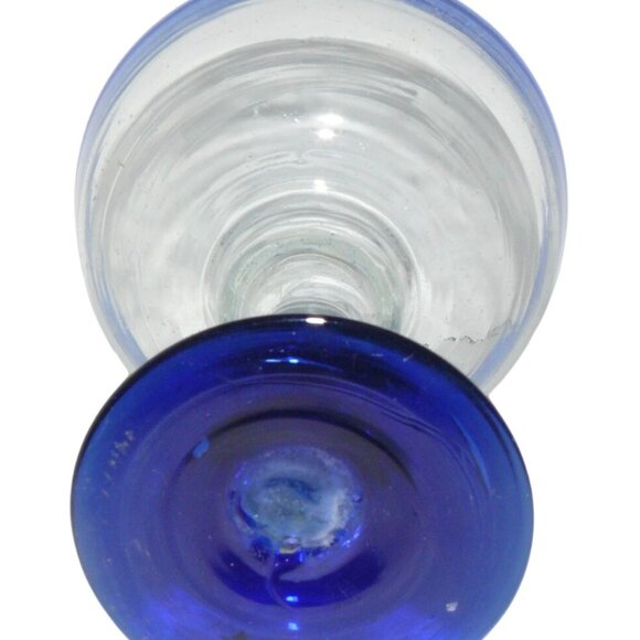 Set of 4 Handblown Mexican Margarita Glasses with Cobalt Blue Rim & Base 6 Oz - Picture 2 of 3